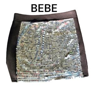 Bebe silver black short skirt evening party festival club womens XS bodycon